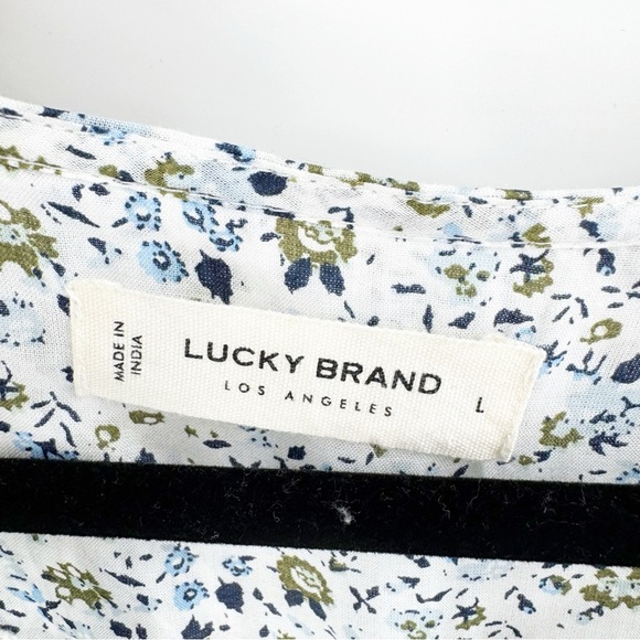 ✅ Lucky Brand Women's White Floral Top BLUE/GREEN SIZE LARGE - Picture 3 of 5